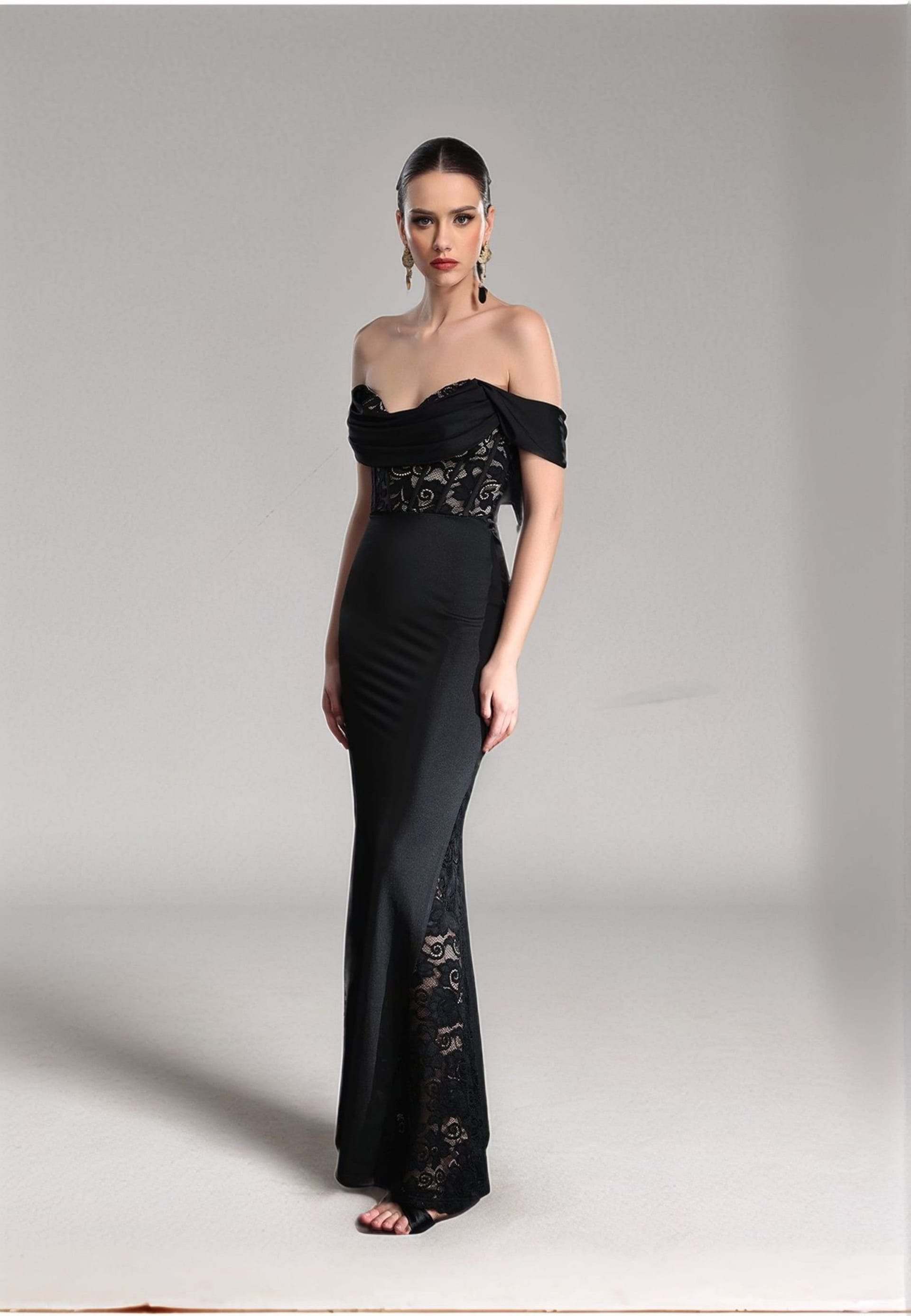 Divine Grace Divine Grace Women's Black Lace Off-Shoulder Maxi Dress - 4