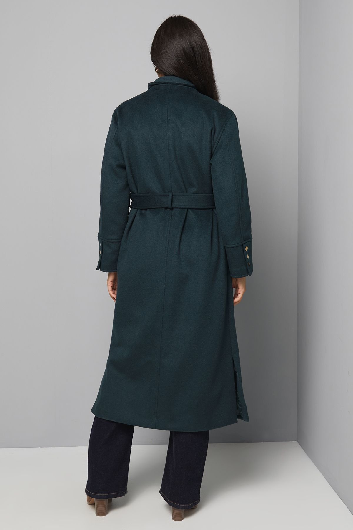 Wallis Wallis Women's Button Down Military Belted Collar Coat in Green - 3