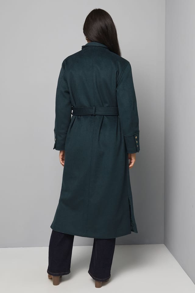 Wallis Wallis Women's Button Down Military Belted Collar Coat in Green - 3