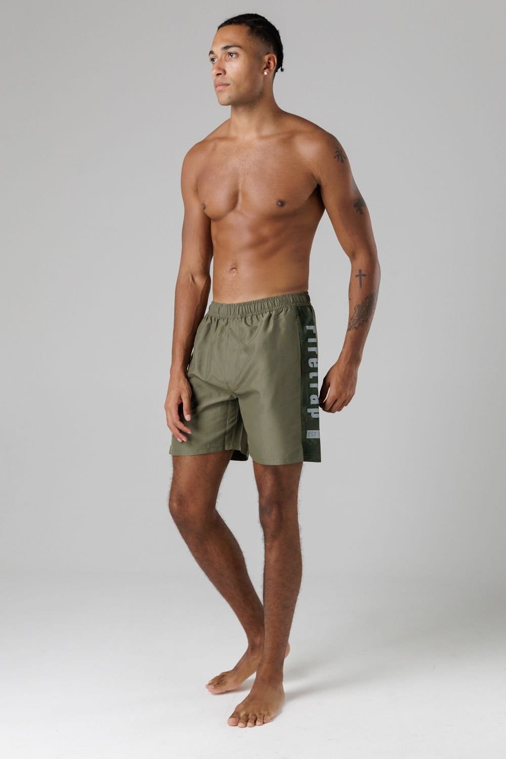 Firetrap Firetrap Men's Regular Fit Swim Shorts with Elasticated Drawstring Waist in Khaki - 4