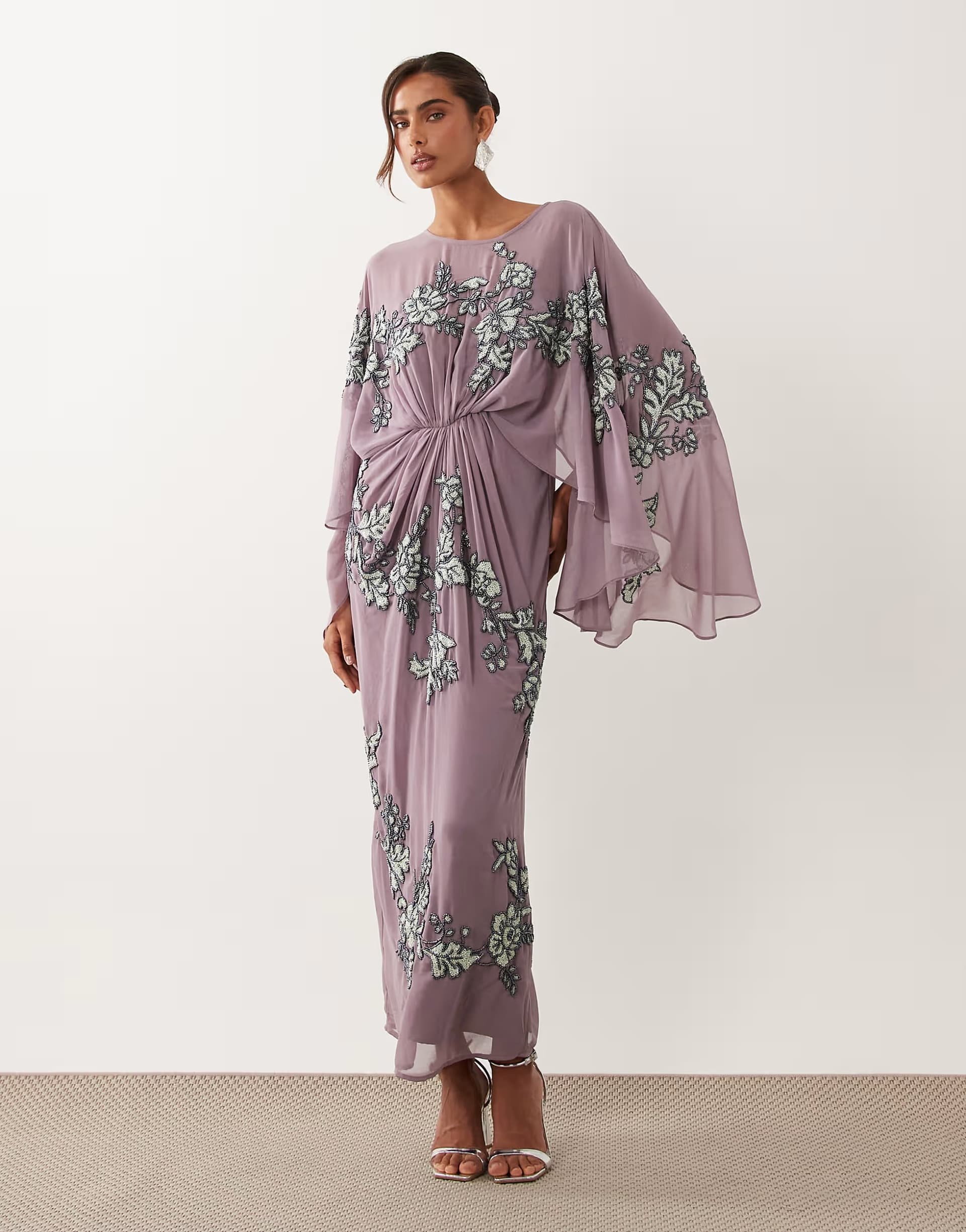 ASOS ASOS DESIGN cape sleeve embellished maxi dress in purple