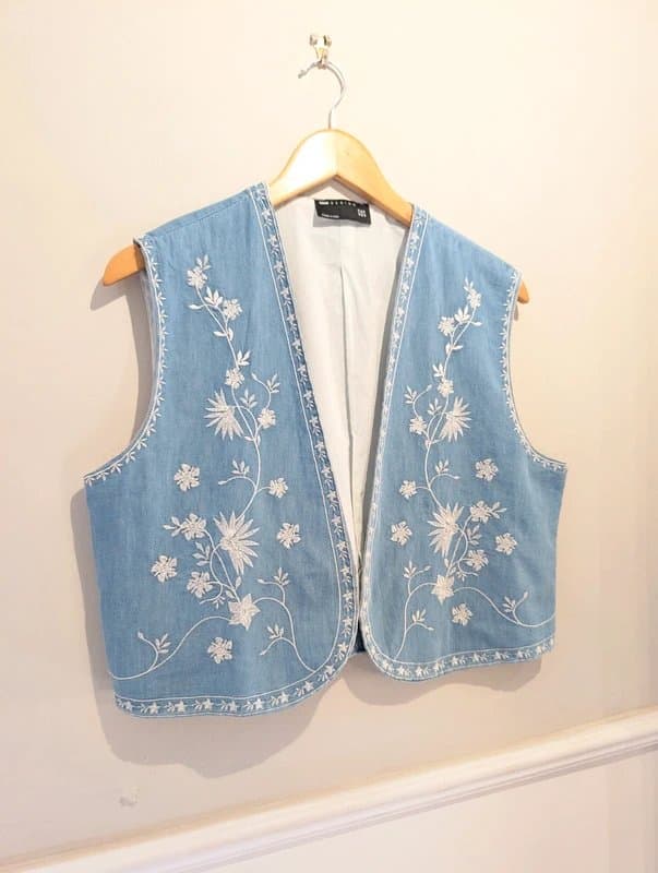 ASOS ASOS Design Denim Blue Embroidered Summer Waistcoat