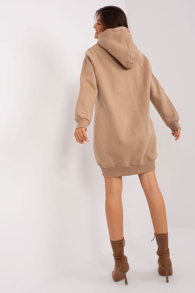 Love Lace Love Lace Women's Long Hooded Insulated Sweatshirt with Pocket in Beige - 3