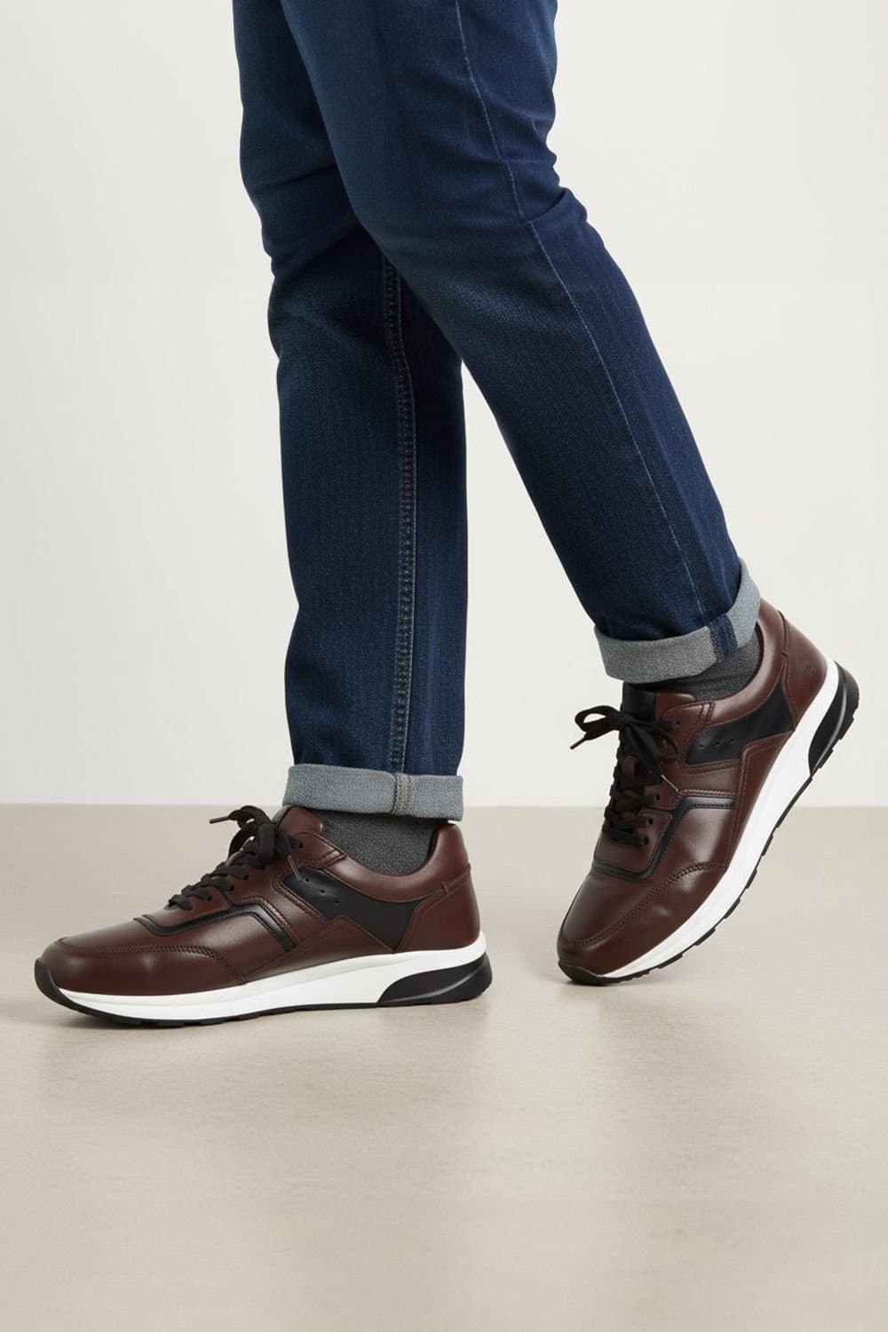 Amen Shoes Amen Shoes Men's Cameron Leather Trainers in Dark Brown