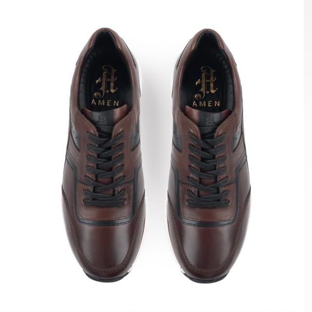 Amen Shoes Amen Shoes Men's Cameron Leather Dress Trainers in Dark Brown - 3