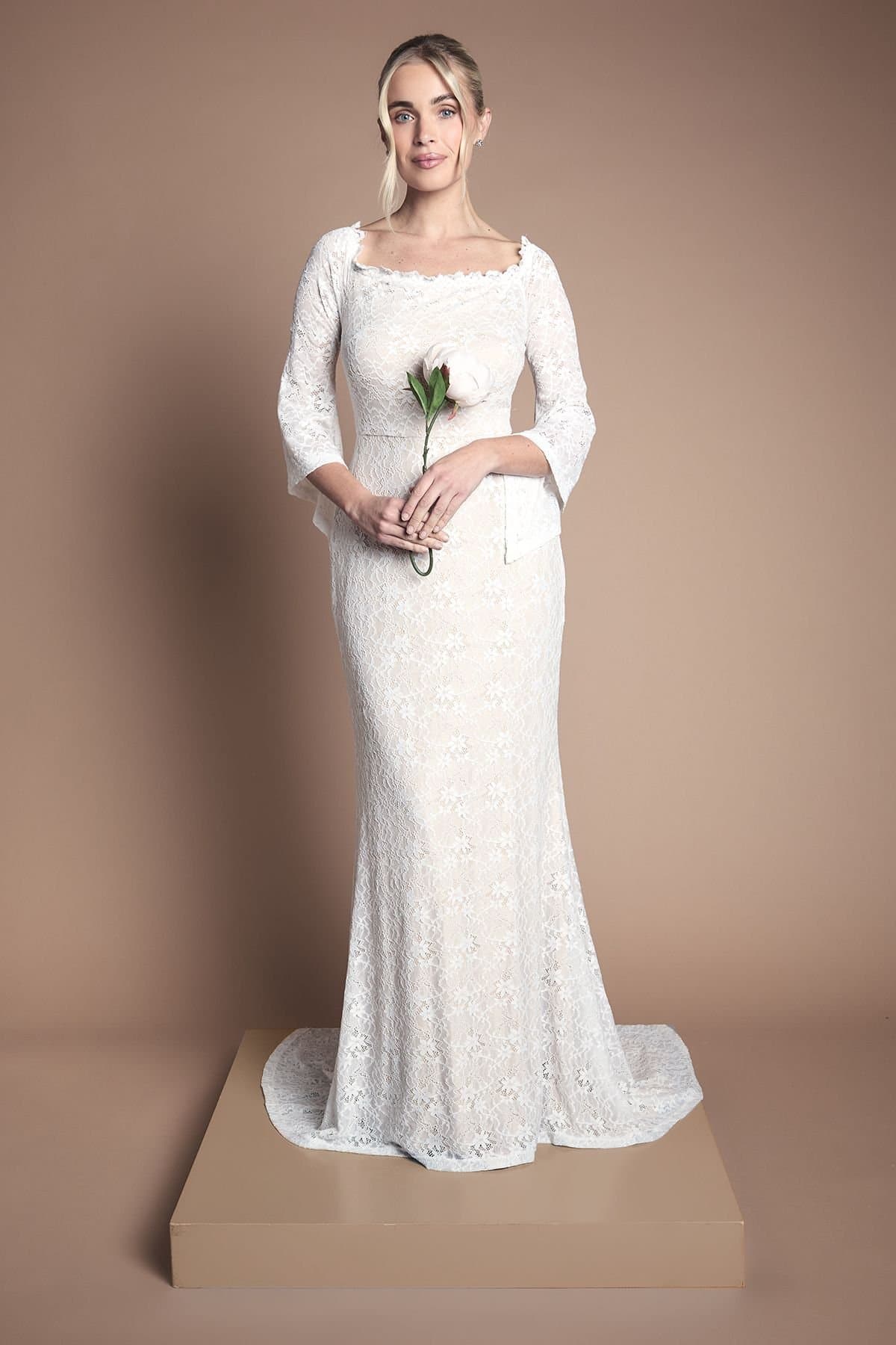 Coast Coast Women's Honoured Petite Bardot Boho Lace Fishtail Wedding Dress in Ivory
