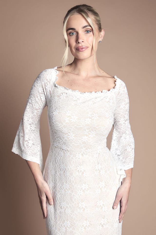 Coast Coast Women's Honoured Petite Bardot Boho Lace Fishtail Wedding Dress in Ivory - 2