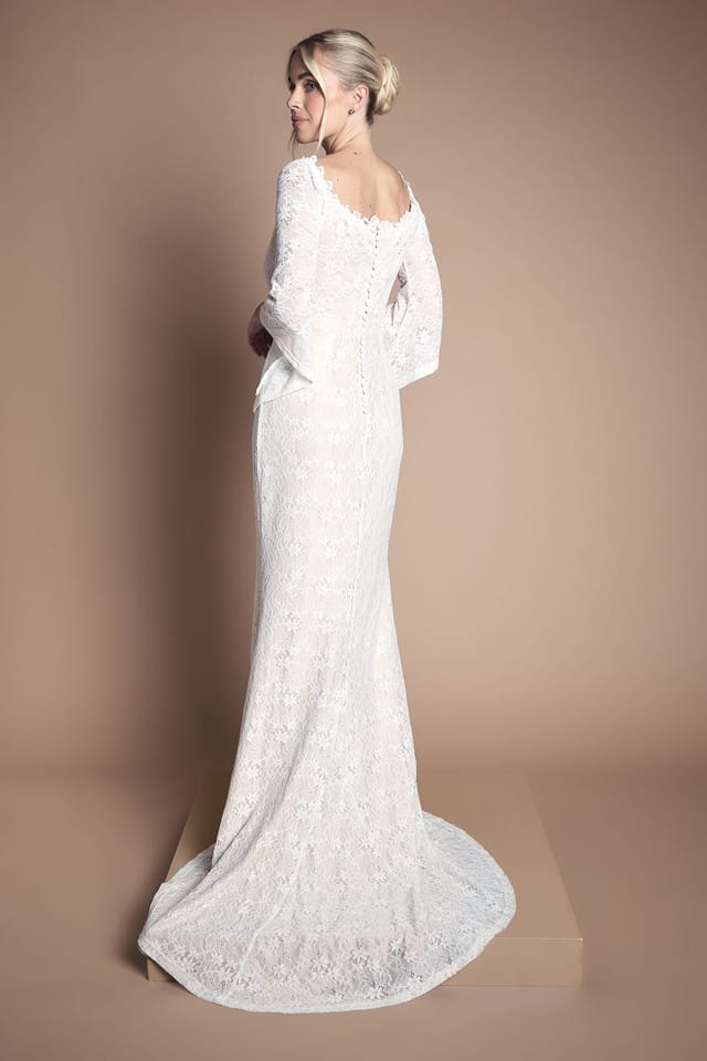 Coast Coast Women's Honoured Petite Bardot Boho Lace Fishtail Wedding Dress in Ivory - 3
