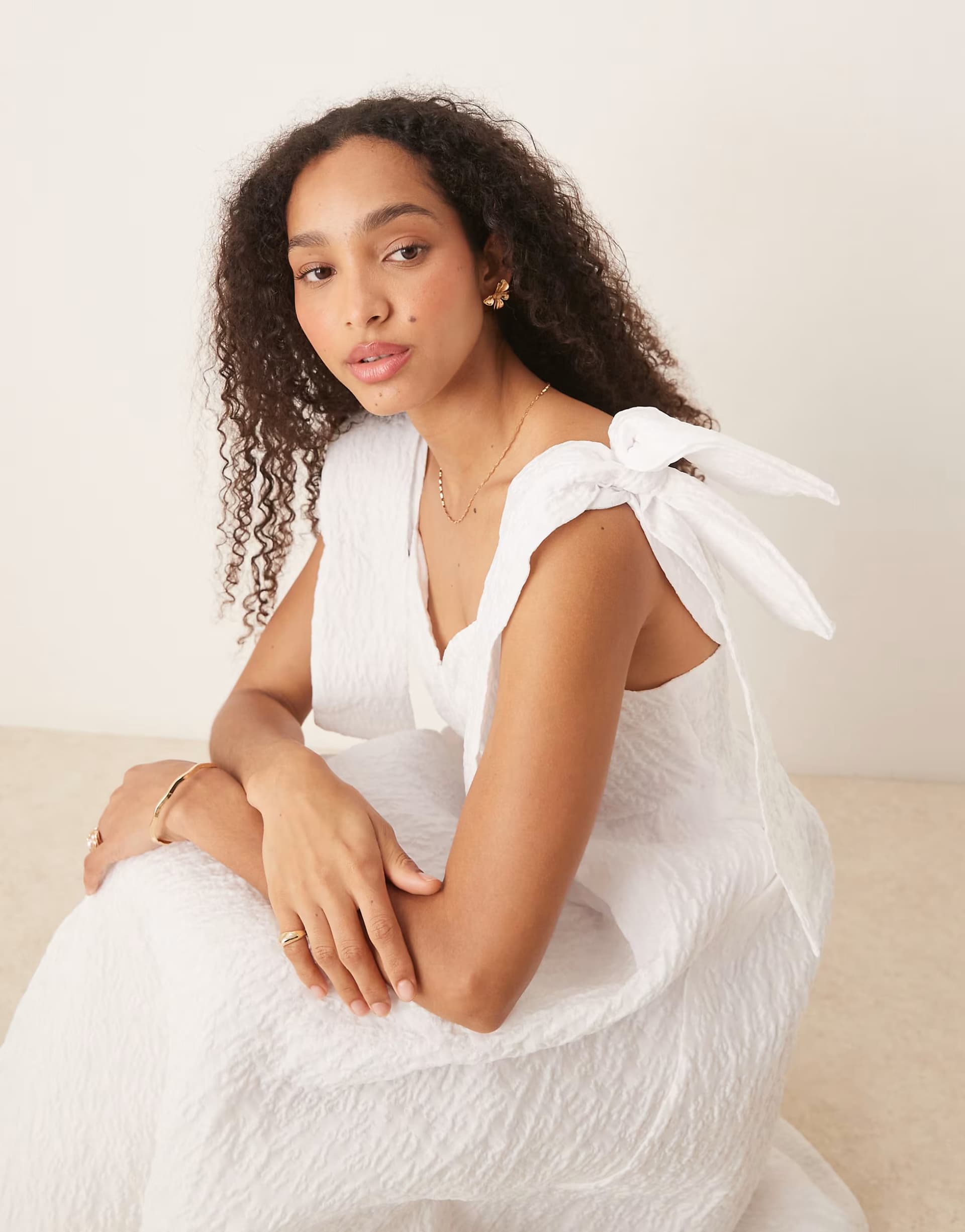 ASOS Dream Sister Jane Prairie bow jacquard midi dress in white