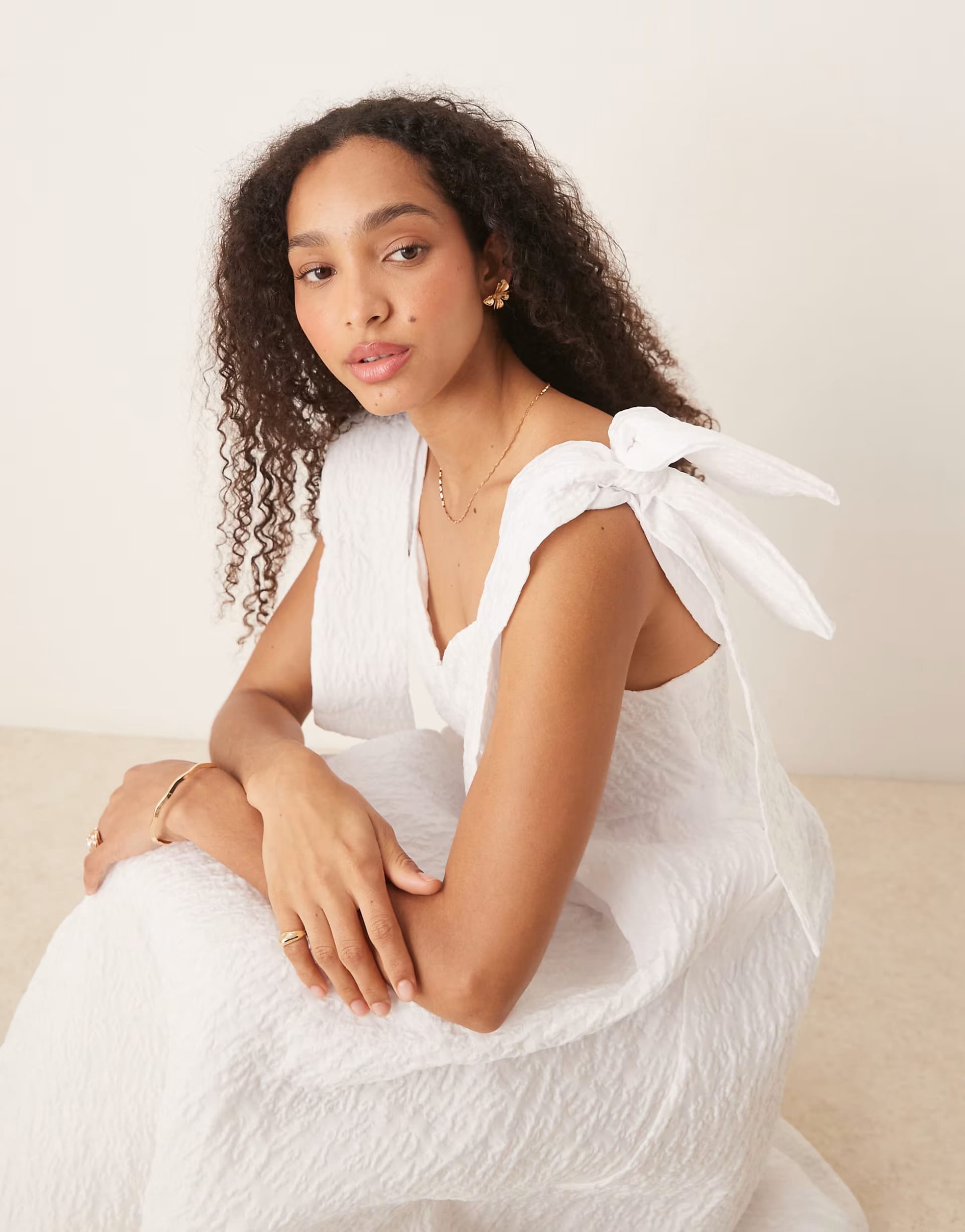 ASOS White Jacquard Bow Midi Dress