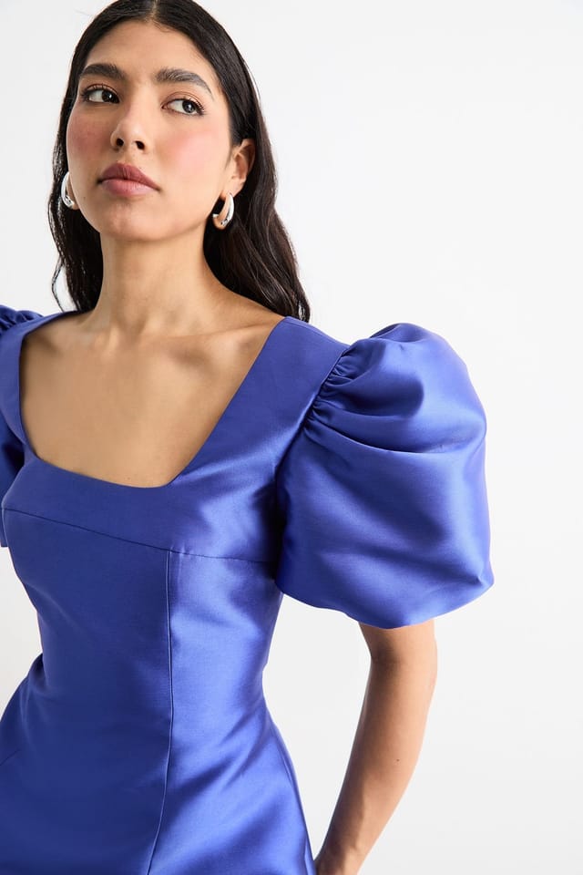 Warehouse Warehouse Women's Puff Sleeve A-Line Mini Dress in Blue - 2