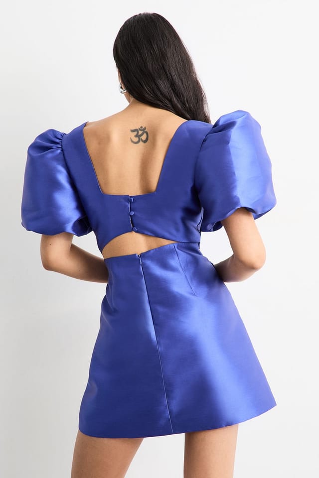 Warehouse Warehouse Women's Puff Sleeve A-Line Mini Dress in Blue - 3