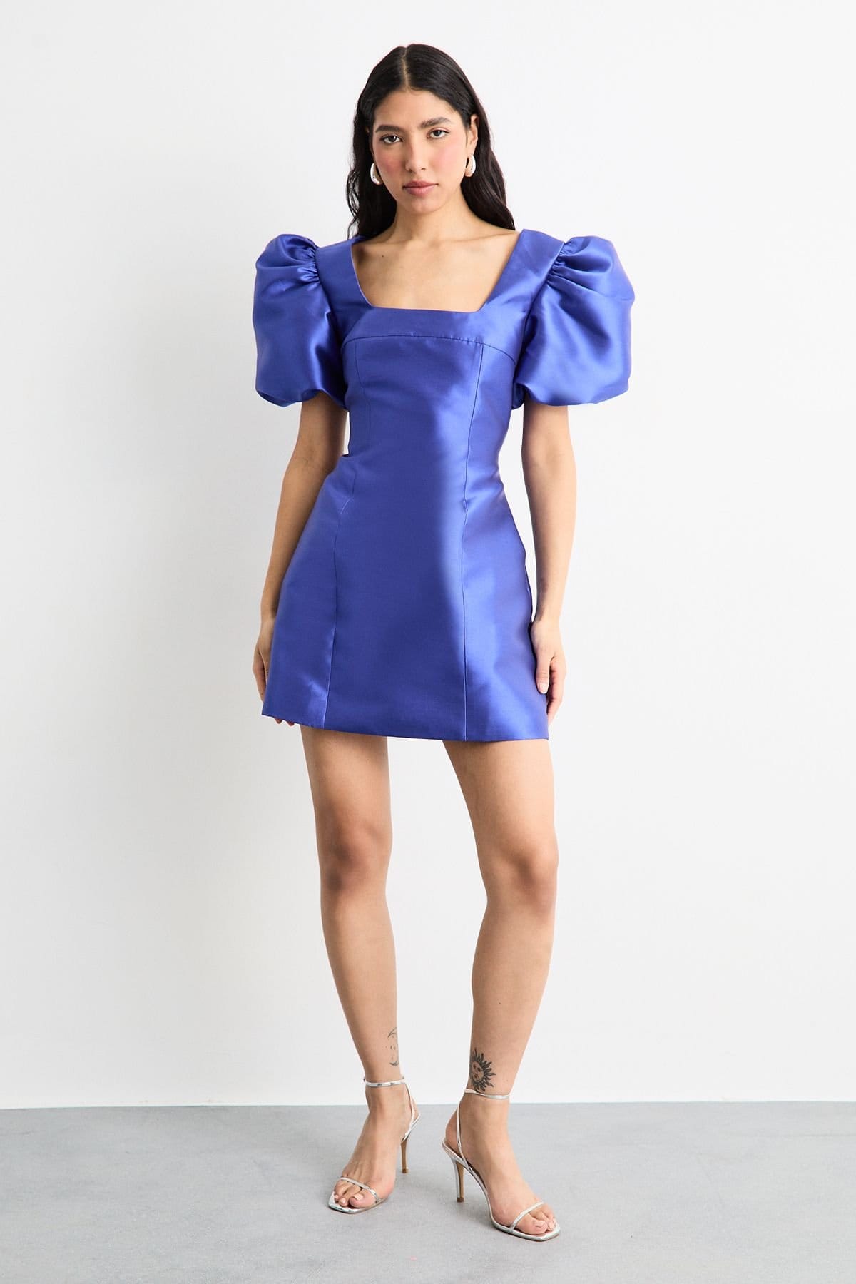 Warehouse Warehouse Women's Puff Sleeve A-Line Mini Dress in Blue - 4