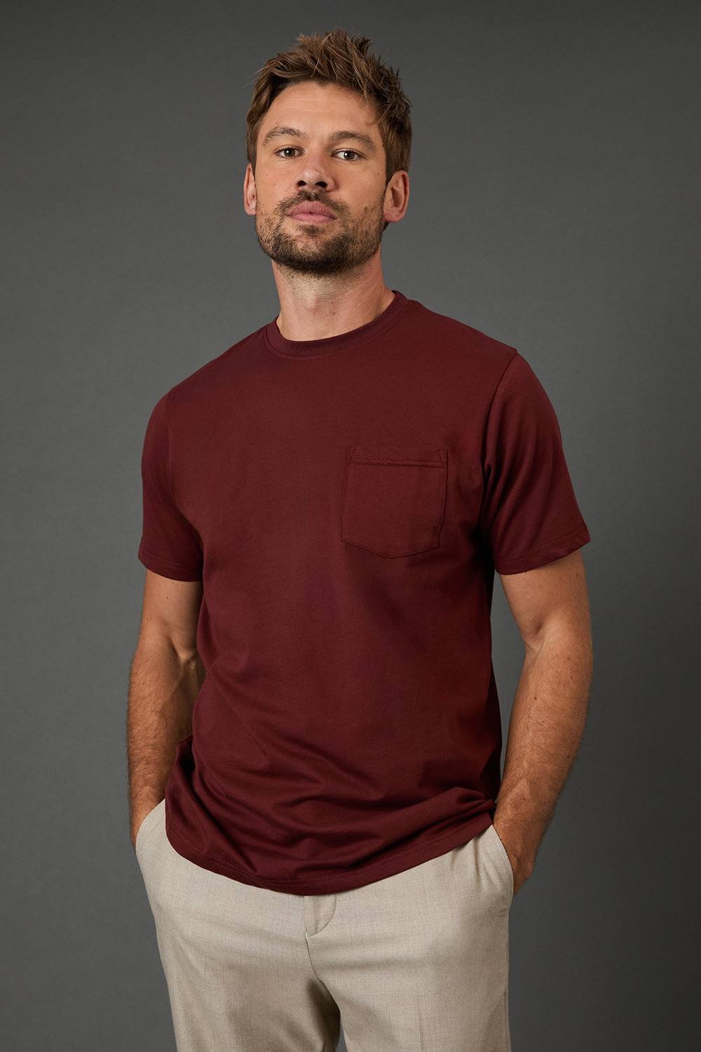Maine Maine Men's Dark Red Short Sleeve T-Shirt With Pocket - 2