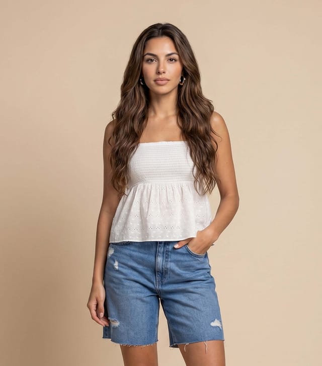 Urban Bliss Women's Cream Cotton Shirred Strappy Top Urban Bliss New Look - 3
