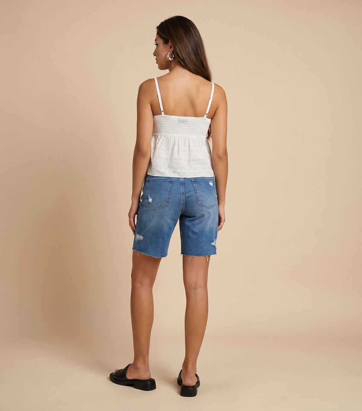 Urban Bliss Women's Cream Cotton Shirred Strappy Top Urban Bliss New Look - 4