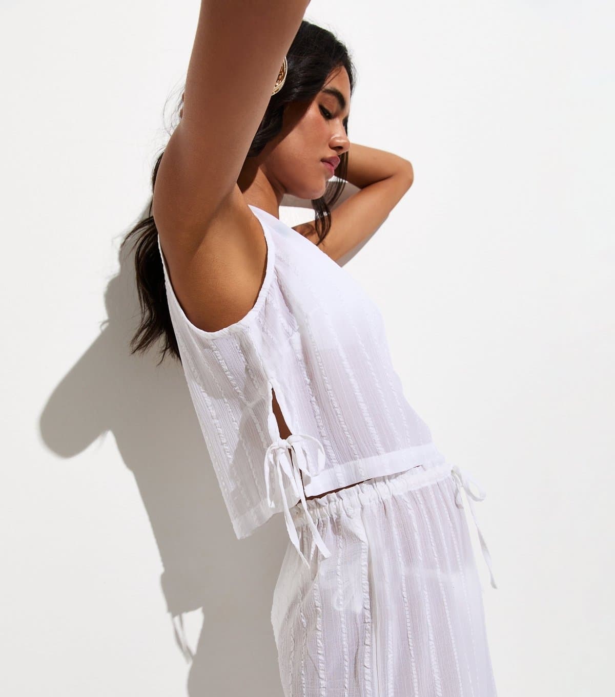 New Look Women's White Striped Tie Side Beach Sleeveless Top New Look