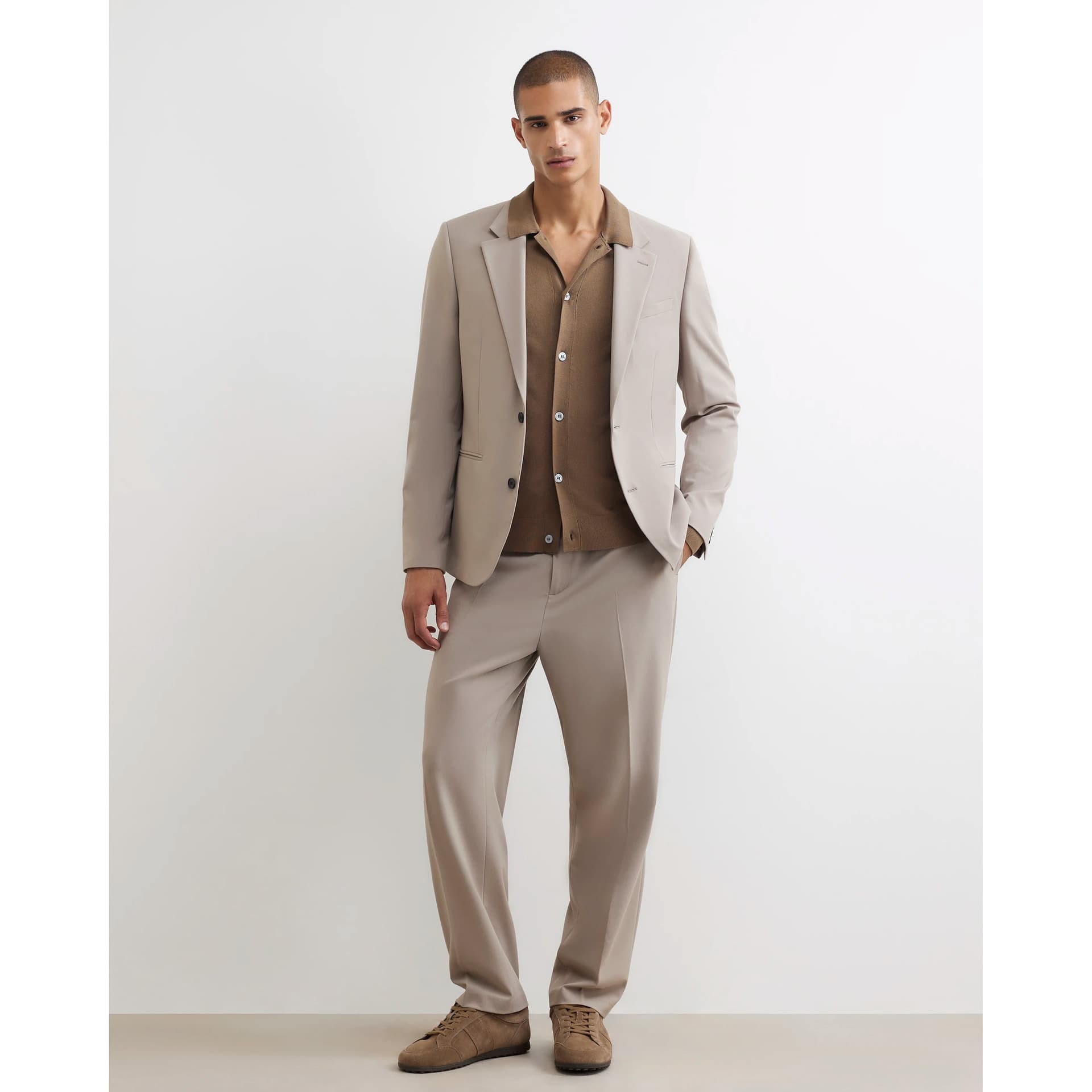 River Island Mens River Island Beige Slim Fit Cotton Suit Jacket