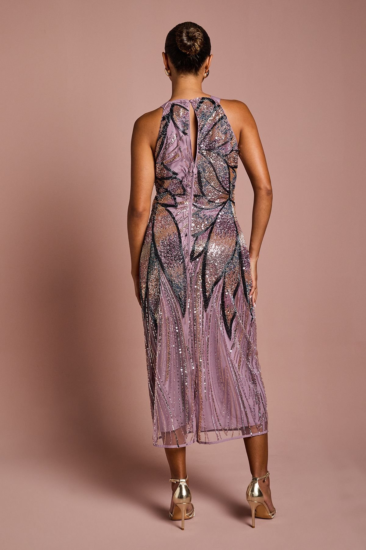 Coast Coast Women's Petite High Neck Beaded Column Midi Dress in Lilac - 3