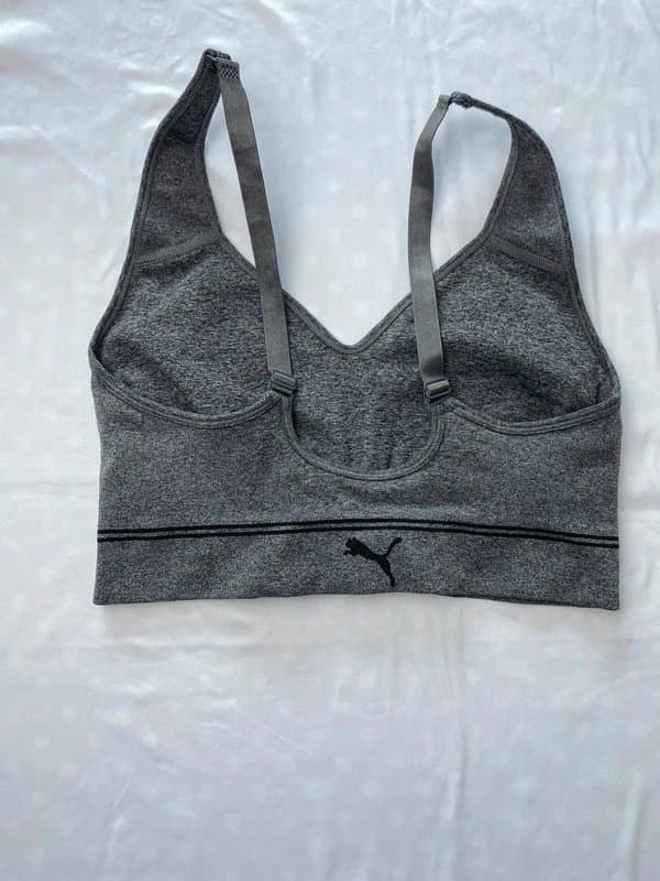 Puma Puma Grey Marl Sports Bra Crop Top L UK Large Adjustable Straps Gym Yoga