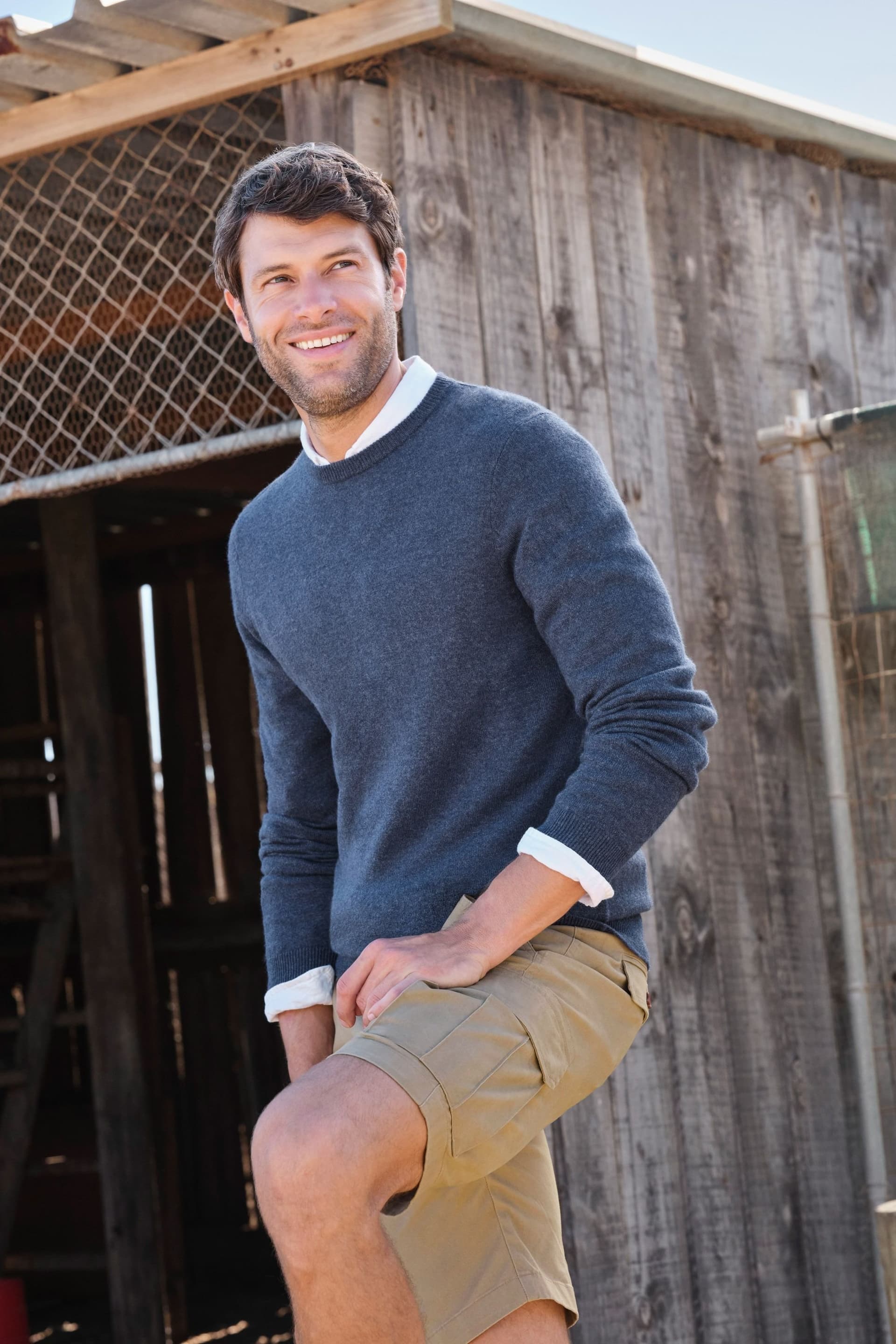WoolOvers WoolOvers Men's Dark Blue Cashmere Merino Crew Neck Jumper
