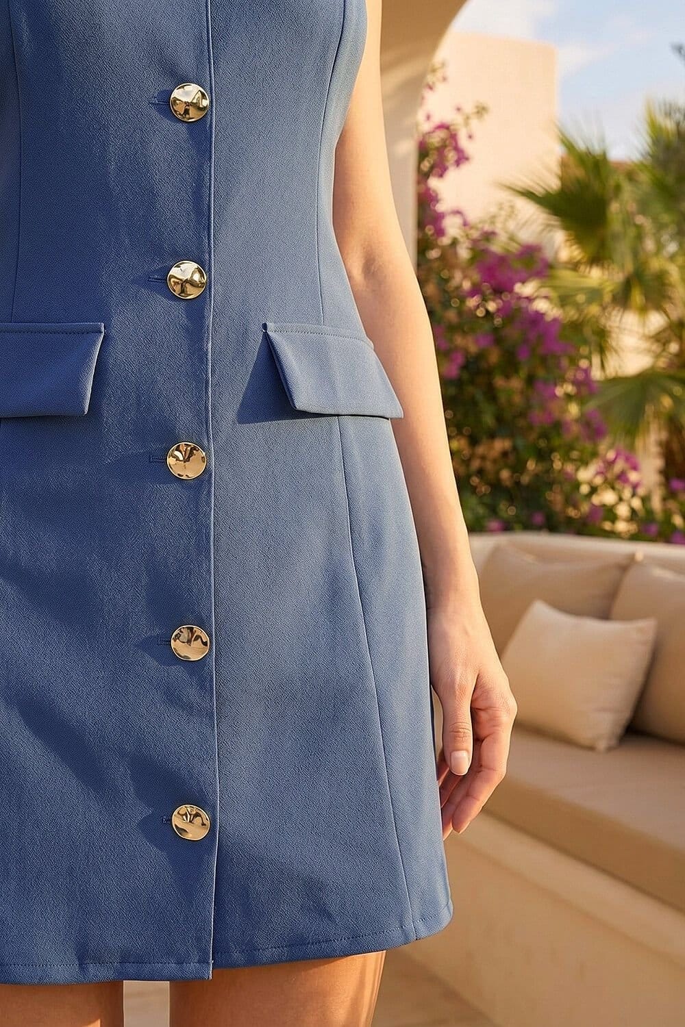 Dusk Dusk Women's Button Down Tailored Dress in Blue - 4