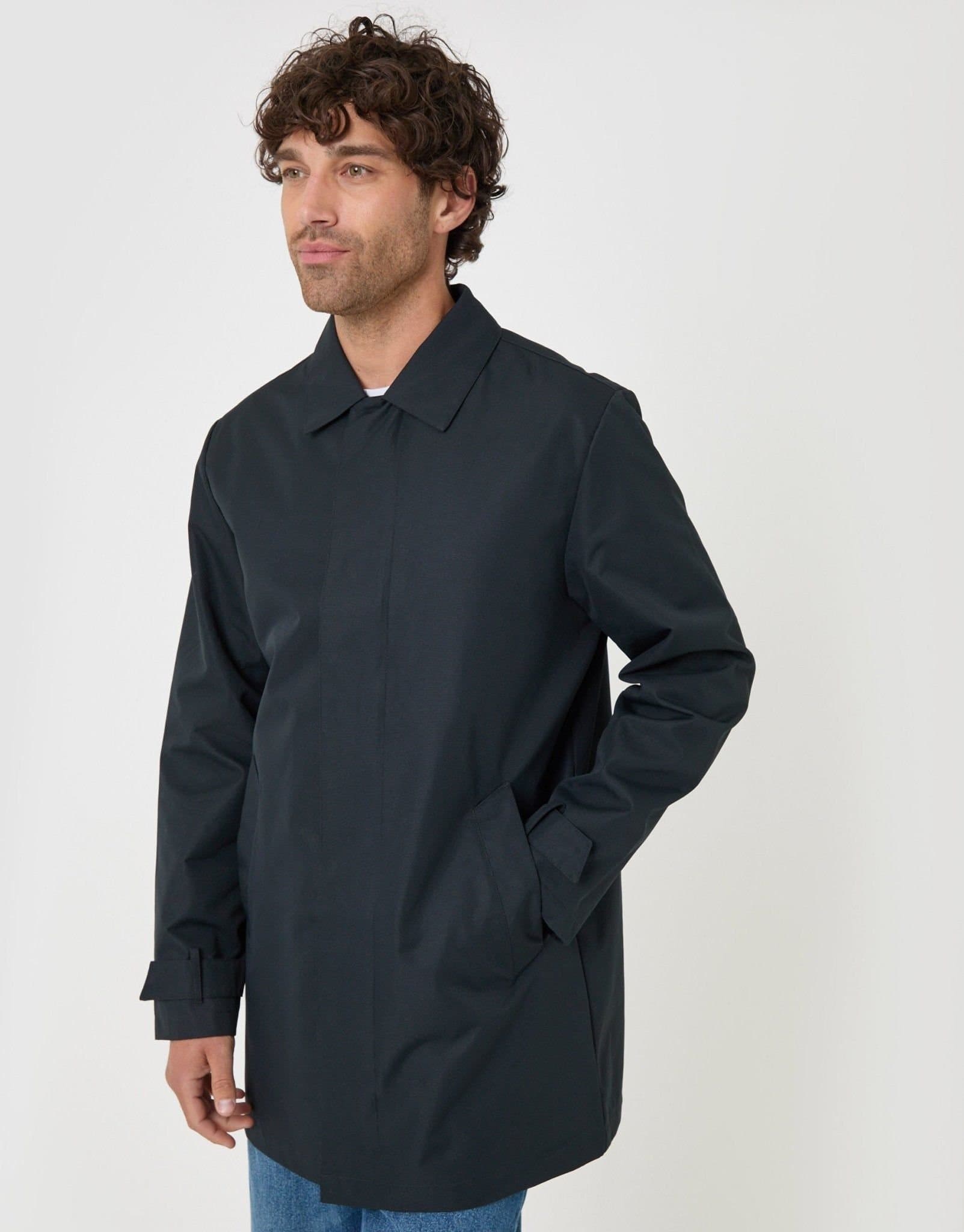 Threadbare threadbare Men's Showerproof Collared Longline Mac in Navy