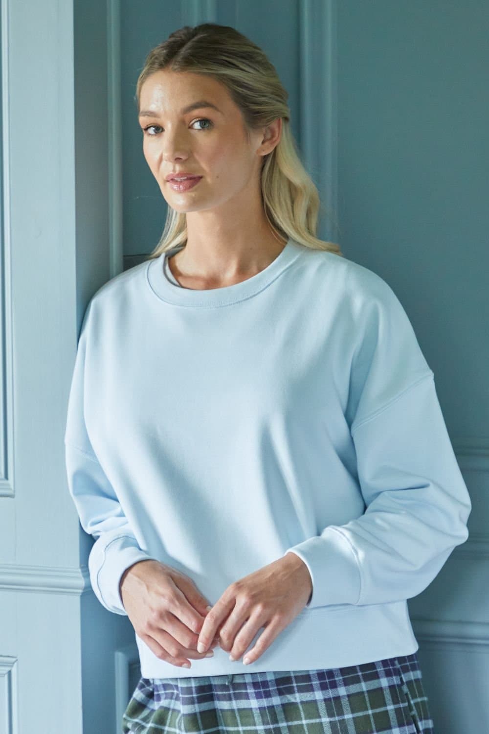 British Boxers British Boxers Women's "Ice Blue" Cotton Lounge Sweatshirt in Pale Blue