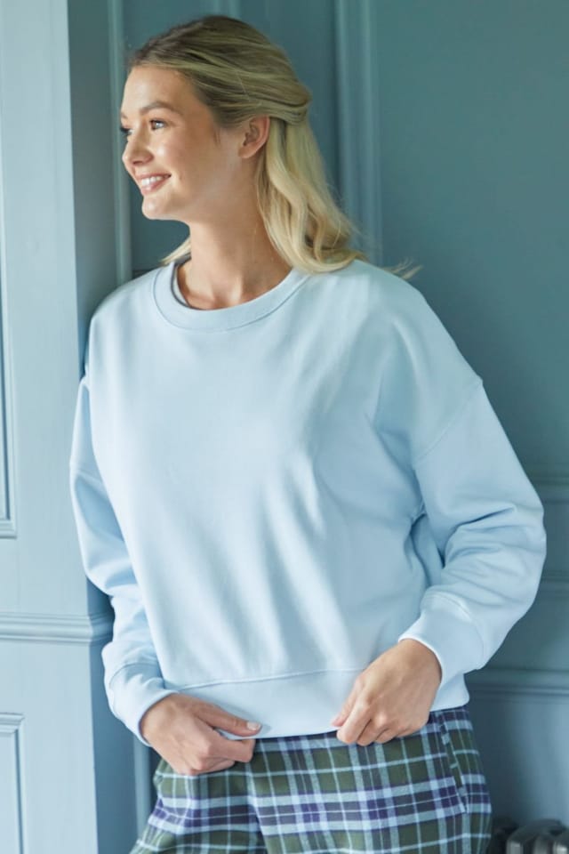 British Boxers British Boxers Women's "Ice Blue" Cotton Lounge Sweatshirt in Pale Blue - 2