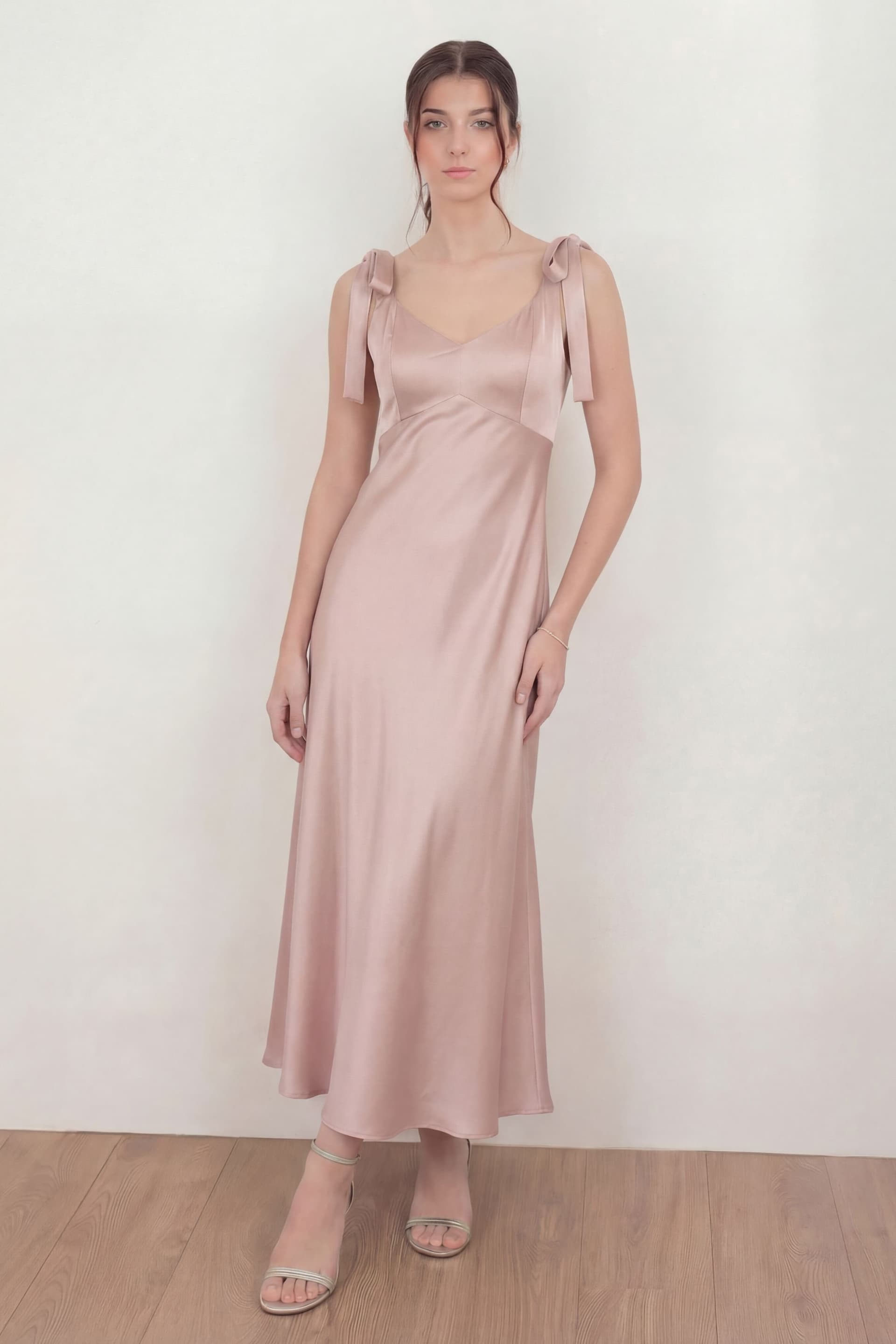 Maya Deluxe Maya Deluxe Women's Tie-Shoulder Satin Maxi Dress in Light Pink