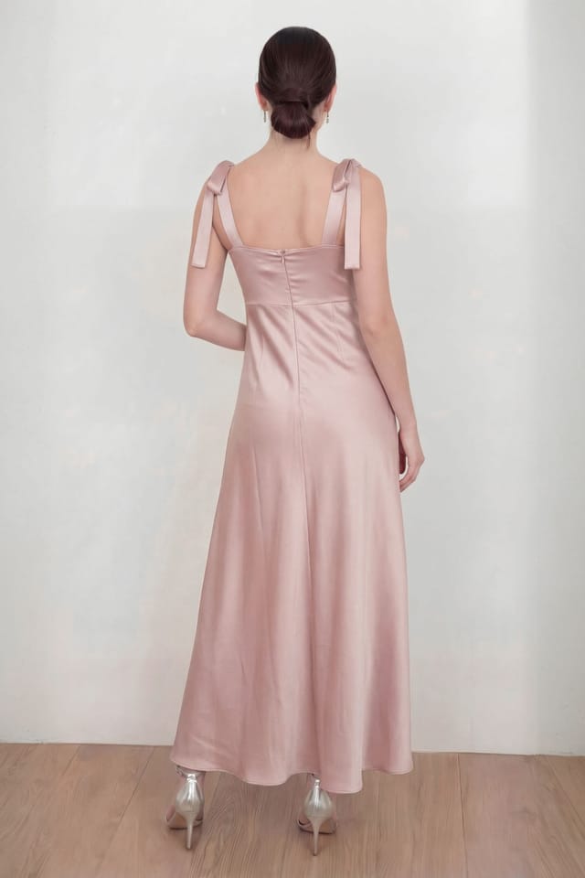 Maya Deluxe Maya Deluxe Women's Tie-Shoulder Satin Maxi Dress in Light Pink - 3