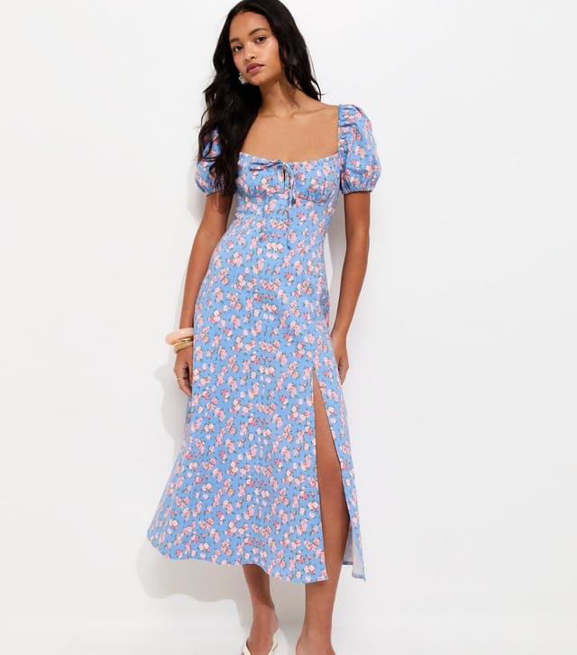 New Look Women's Blue Rose Print Milkmaid Midi Dress New Look - 3