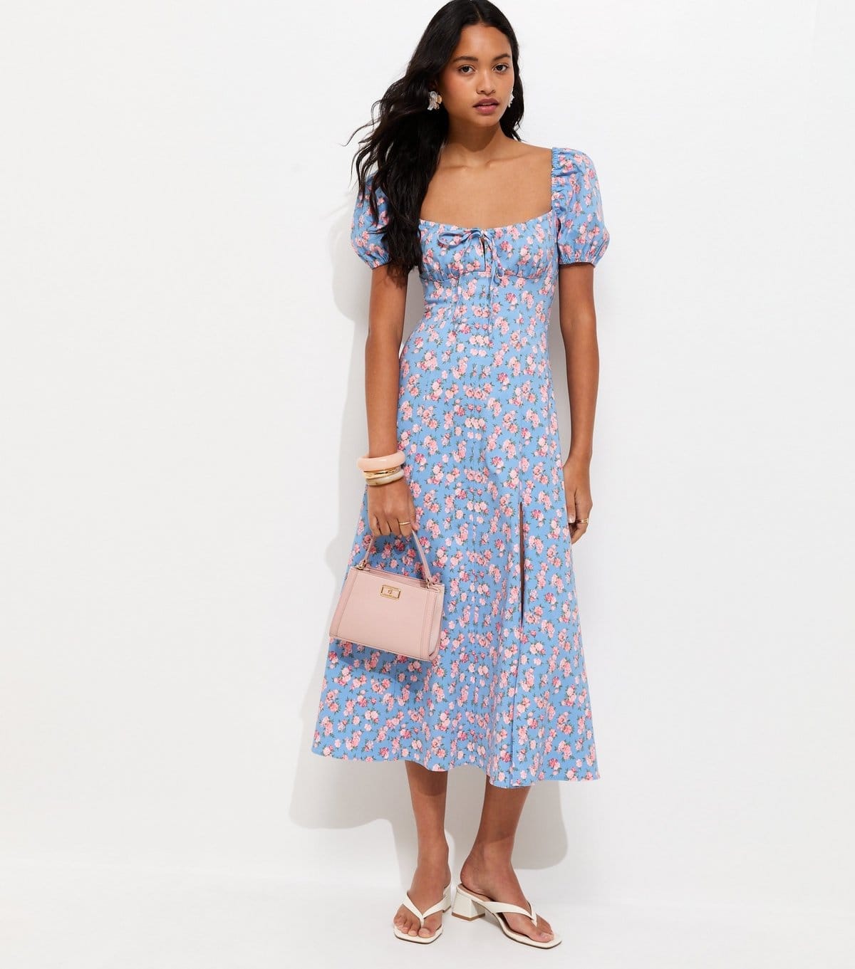 New Look Women's Blue Rose Print Milkmaid Midi Dress New Look - 4