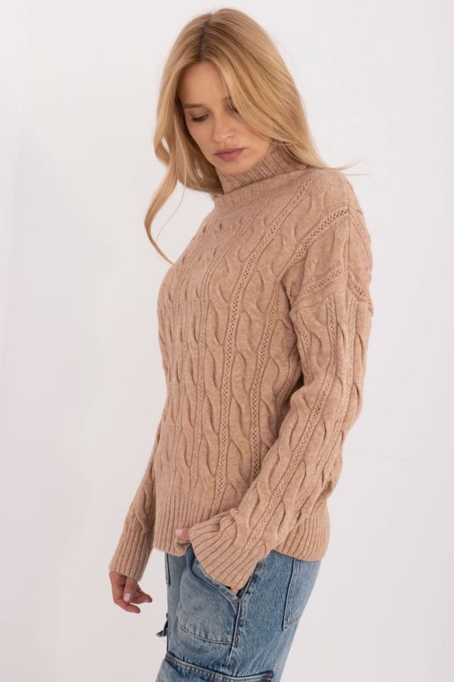 Love Lace Love Lace Women's Turtleneck Sweater Acrylic Polyester Blend in Camel - 2