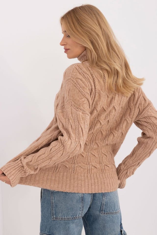 Love Lace Love Lace Women's Turtleneck Sweater Acrylic Polyester Blend in Camel - 3