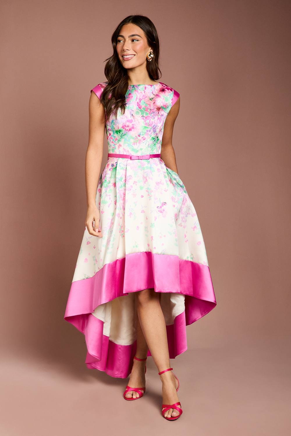 Coast Coast Women's Twill Hi-Lo Floral Printed Midi Dress in Ivory - 2