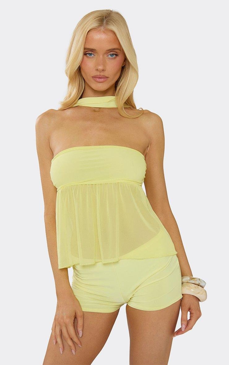EGO Bandeau Top With Neck Scarf In Lemon Mesh, Women's Size UK 6 - 2