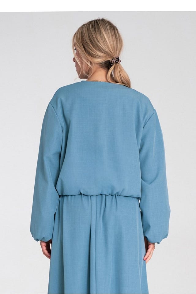 Love Lace Love Lace Women's Short Cut Zip Front Casual Round Neck Jacket in Blue - 3
