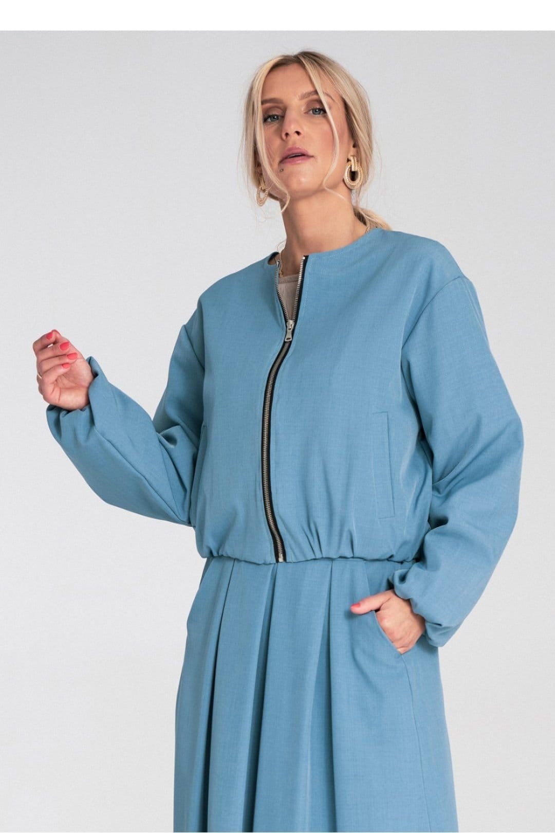 Love Lace Love Lace Women's Short Cut Zip Front Casual Round Neck Jacket in Blue - 4