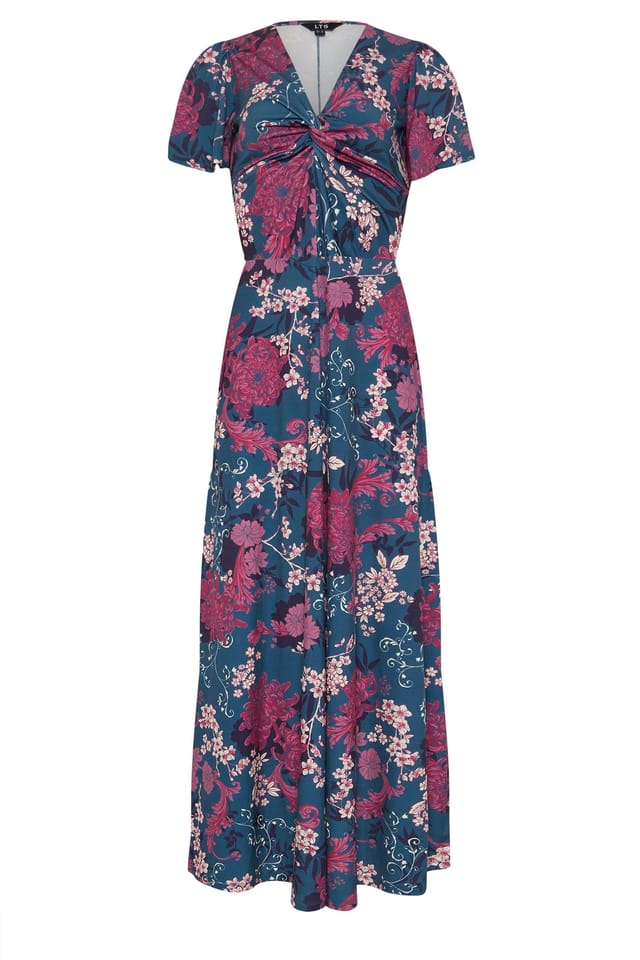Long Tall Sally Long Tall Sally Women's Tall Floral Twist Front Maxi Dress in Dark Blue - 2