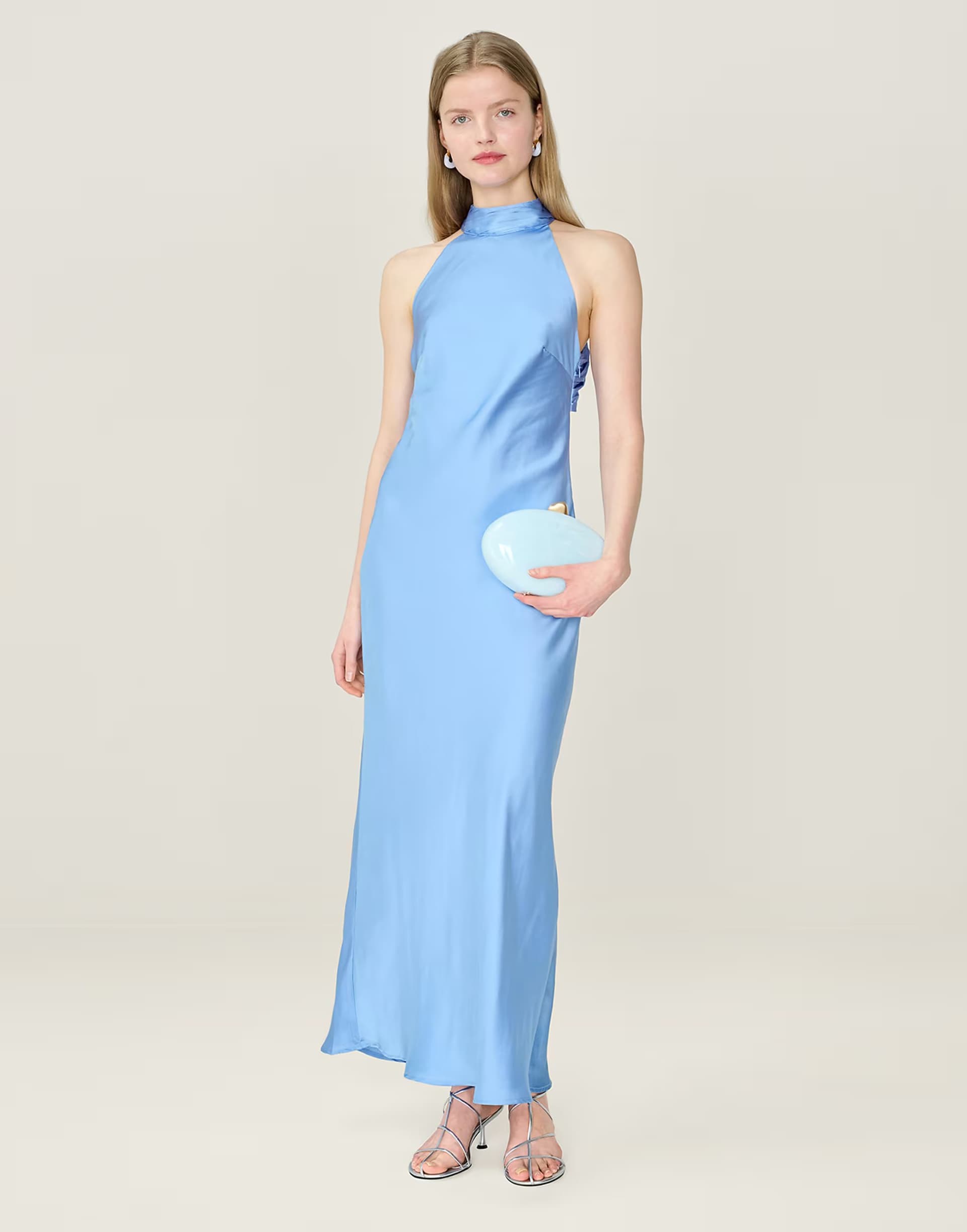 ASOS Omnes Dresses seychelles halter neck satin midi dress in powder blue in blue