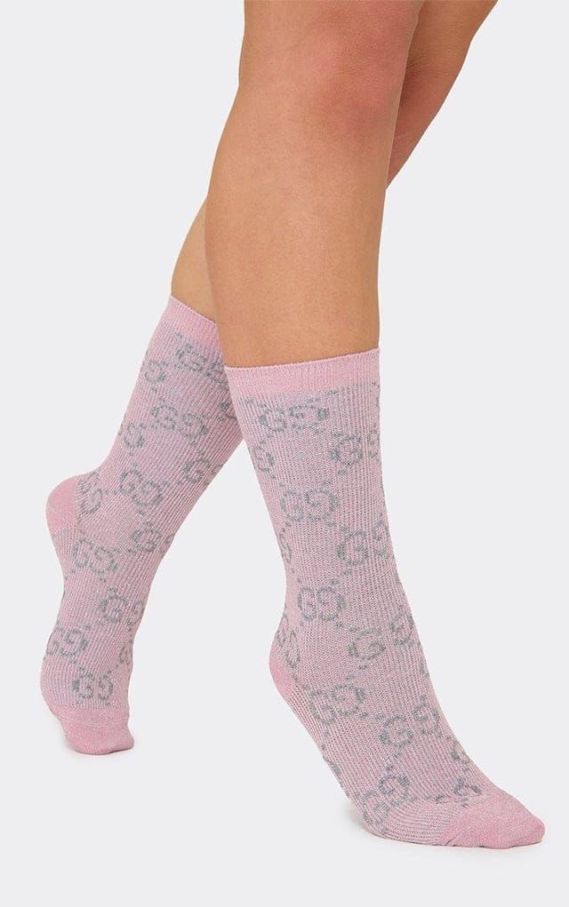 EGO Grey Logo Detail Ankle Socks In Pink, Women's Size UK 0 - 2