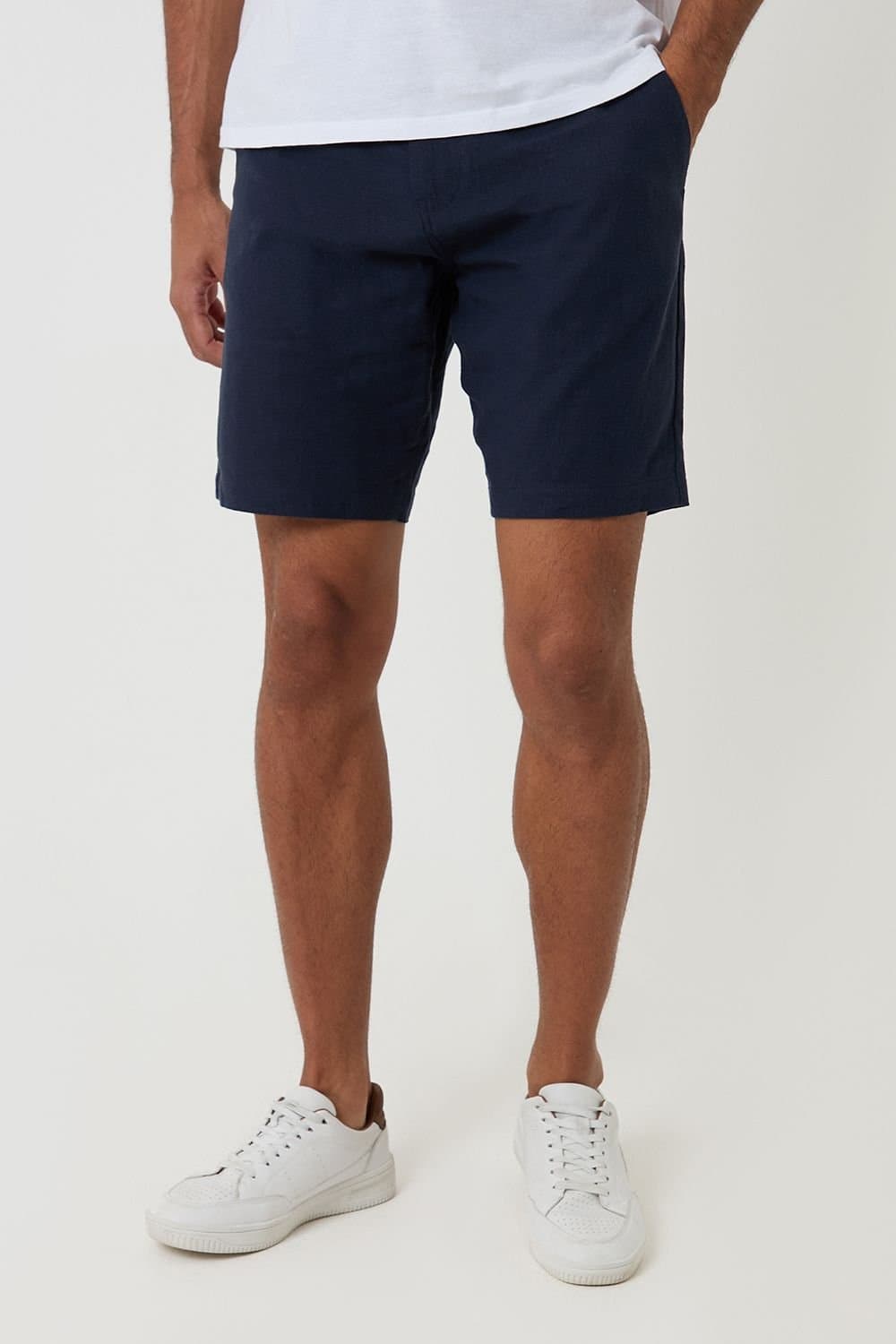 Threadbare Threadbare Men's Linen Blend Shorts with Belt in Navy