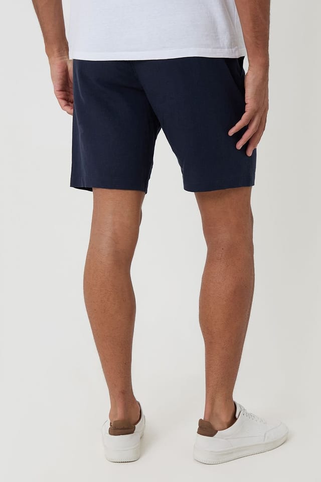 Threadbare Threadbare Men's Linen Blend Shorts with Belt in Navy - 2