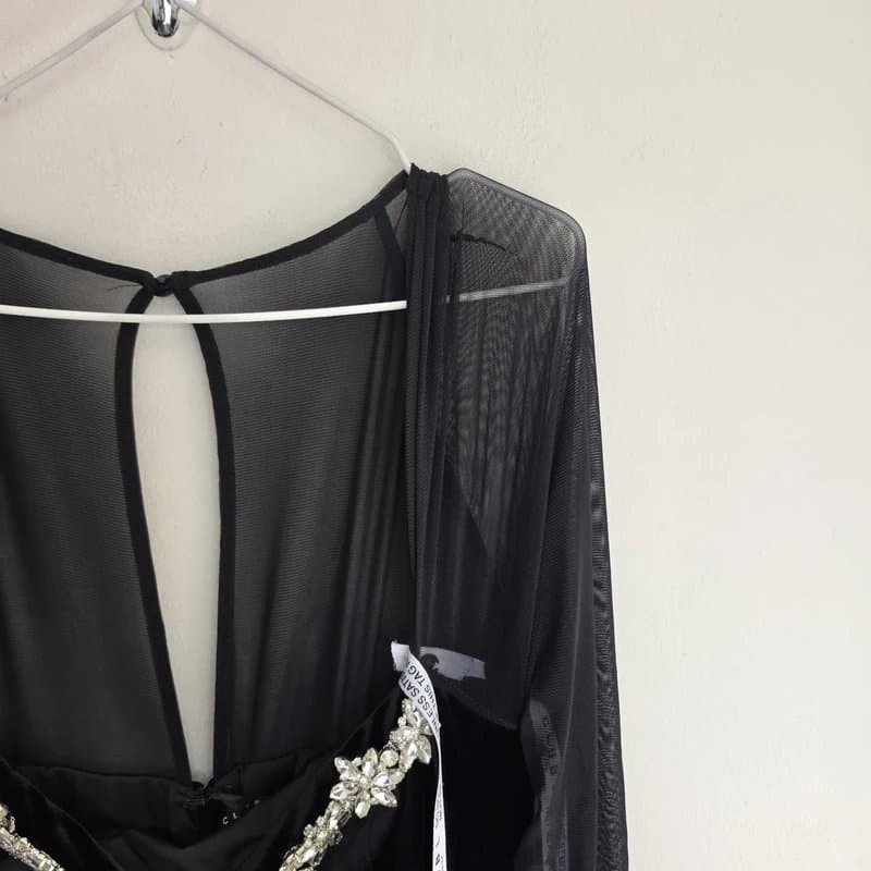 Club L London club l london ashby black velvet embellished square neck split maxi dress UK 14