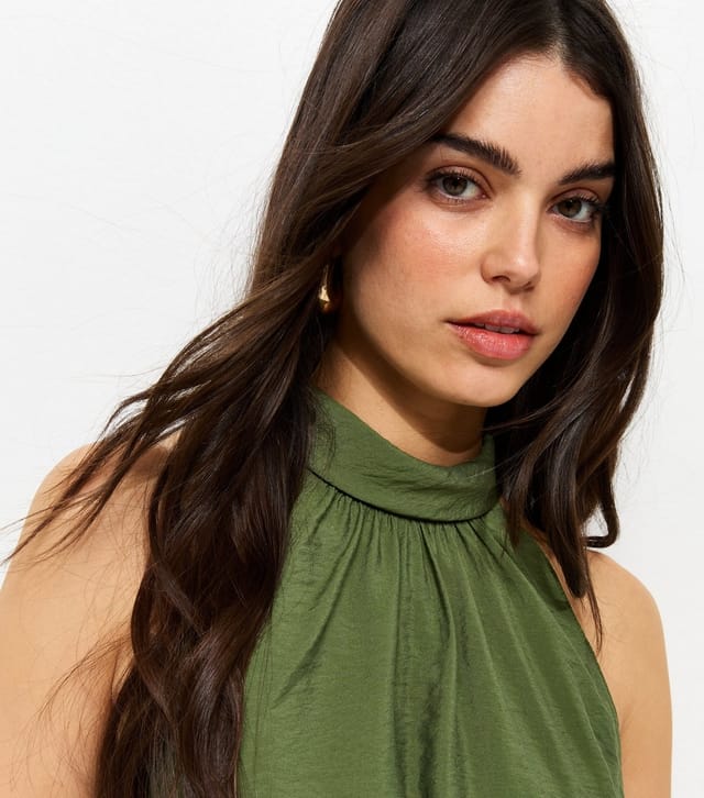 New Look Women's Khaki Bubble Hem Neck Tie Top New Look - 2