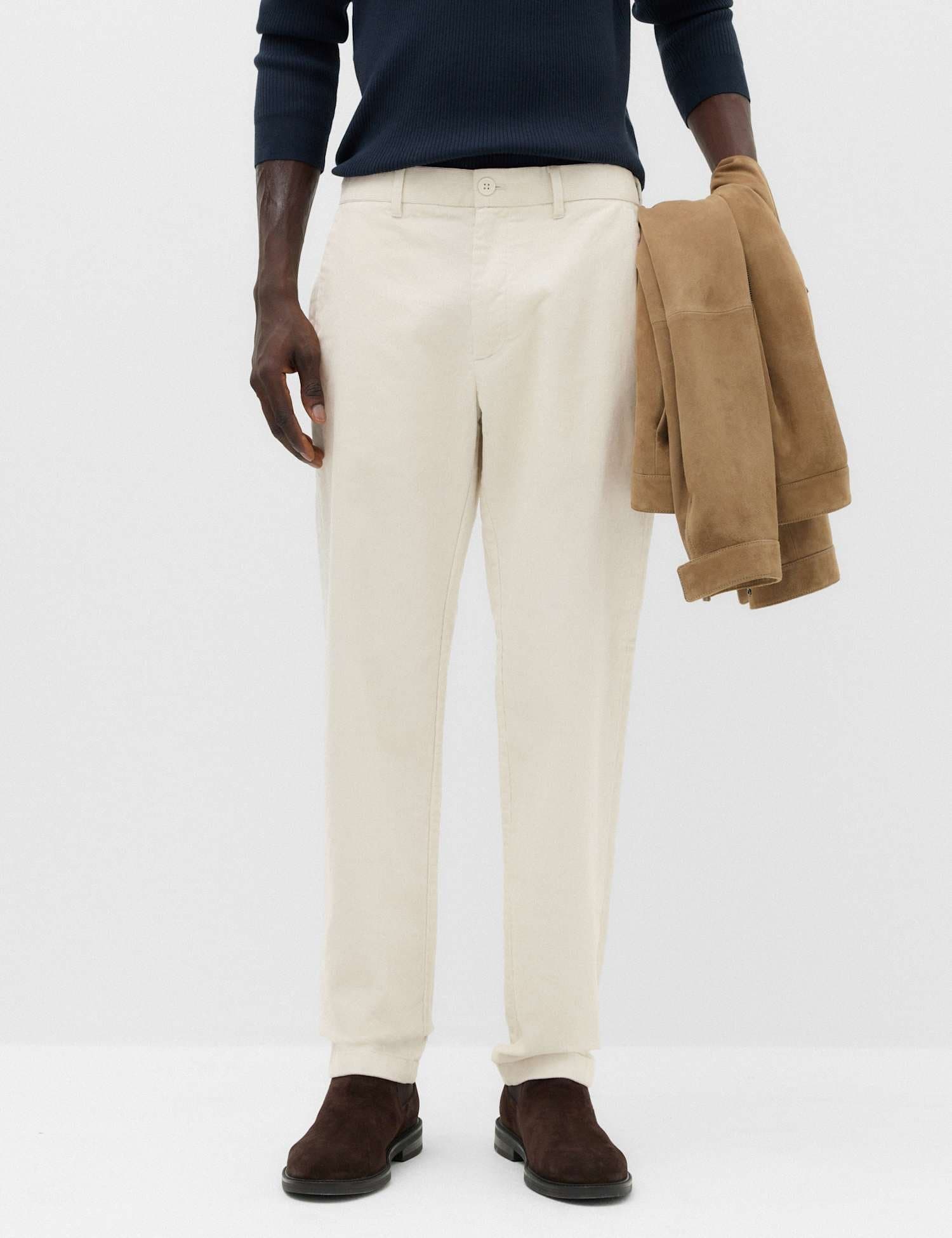 Marks & Spencer M&S Regular Fit Corduroy Stretch Chinos Ecru