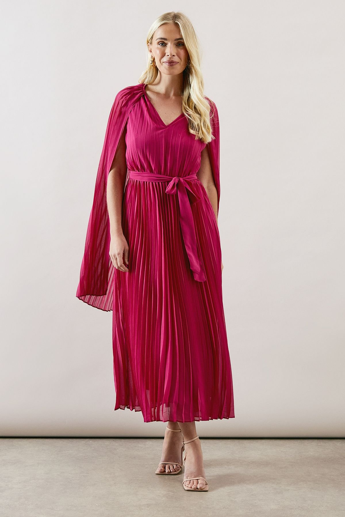 Wallis Wallis Women's Petite Occasion Pleated Cape Midi Dress in Fuchsia - 2