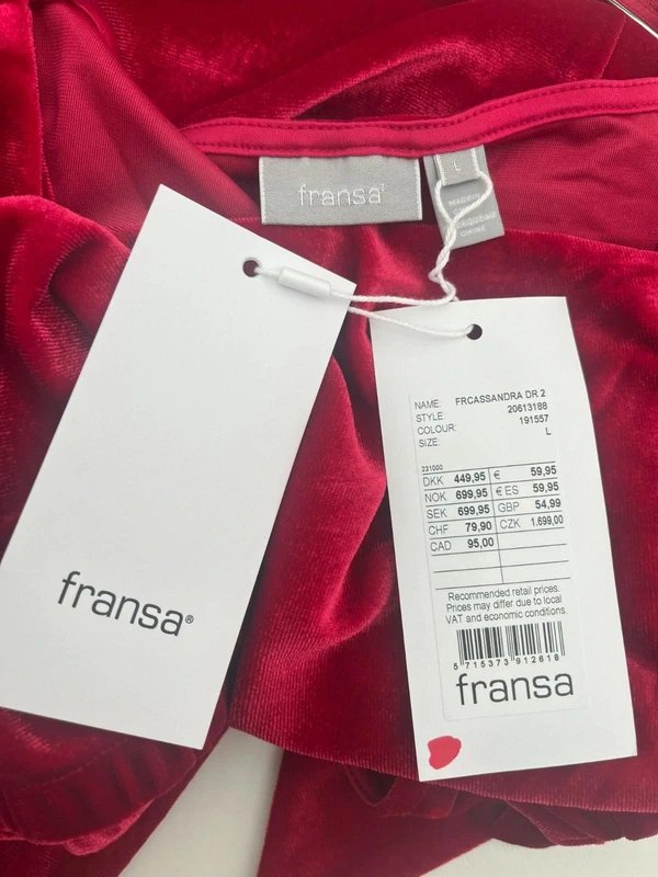 Fransa Fransa Velvet Wrap Dress Size L Red Stretch Belt Tie Womens NEW EU 44 RRP £54.99 - 1