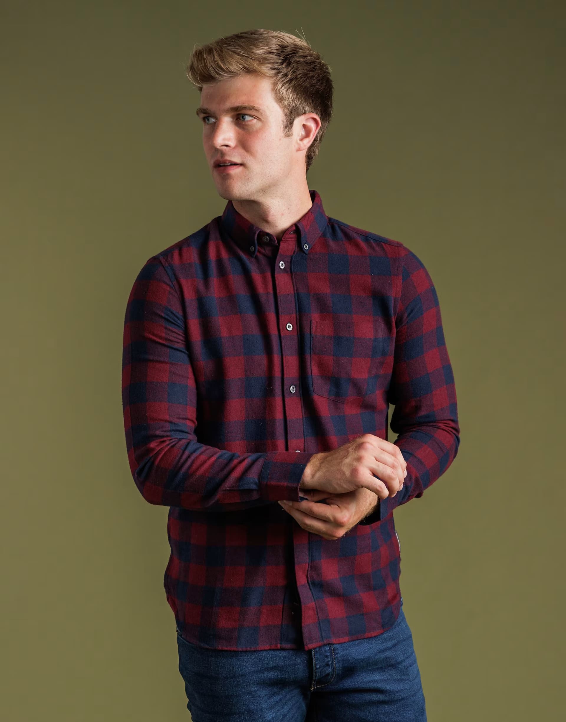 ASOS French Connection Cotton large gingham flannel long sleeve shirt in wine